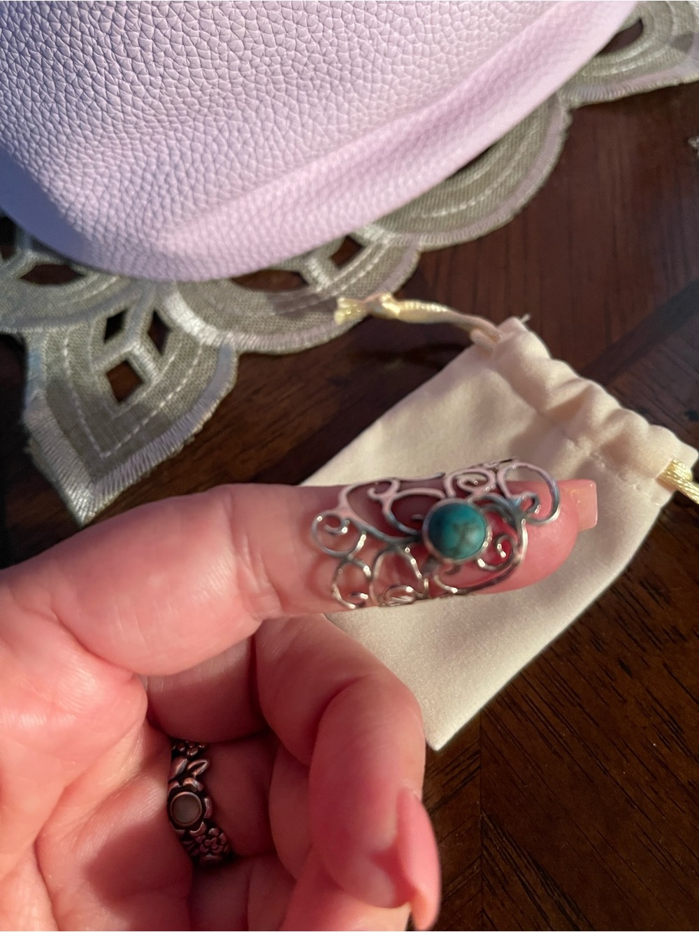 Source Unknown Silver Filigree Ring with Turquoise Stone
